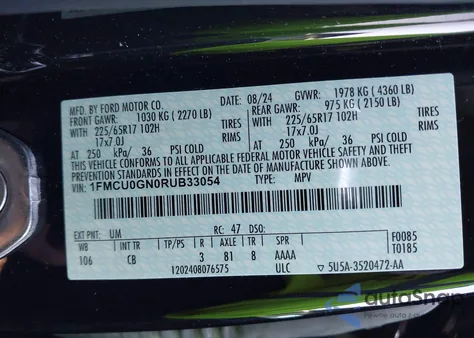 2024 Ford Escape Active from USA, damaged, VIN 1FMCU0GN0RU833054